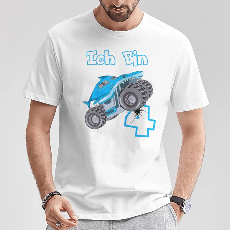 Kinder 4 Jahre Monster Truck Haifisch Geburtstag Junge T-Shirt Lustige Geschenke