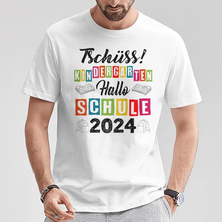 Kinder Tschüss Kindergarten Hallo Schule 2024 Kita Abgänger T-Shirt Lustige Geschenke