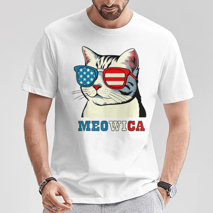 Meowica 4Th Of July Cat Sunglasses American Usa Flag Cat T-Shirt Unique Gifts