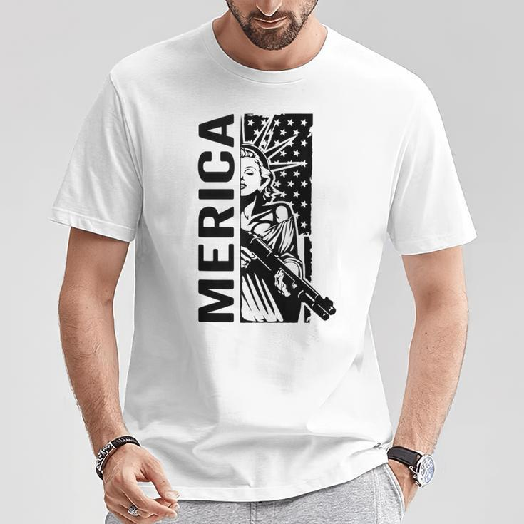Merica Patriotic Pro Gun Usa Liberty Lady 4Th Of July Gun T-Shirt Unique Gifts