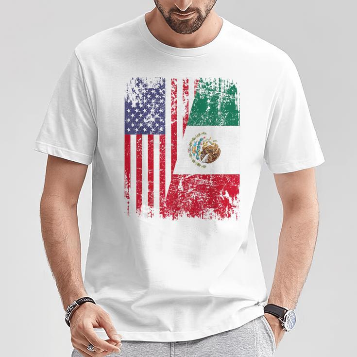 Mexican Roots Half American Flag Mexico T-Shirt Unique Gifts