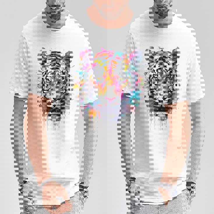 Obra De Arte De Tigre Colorido Animal Arte Tigre Camiseta unisex Regalos divertidos