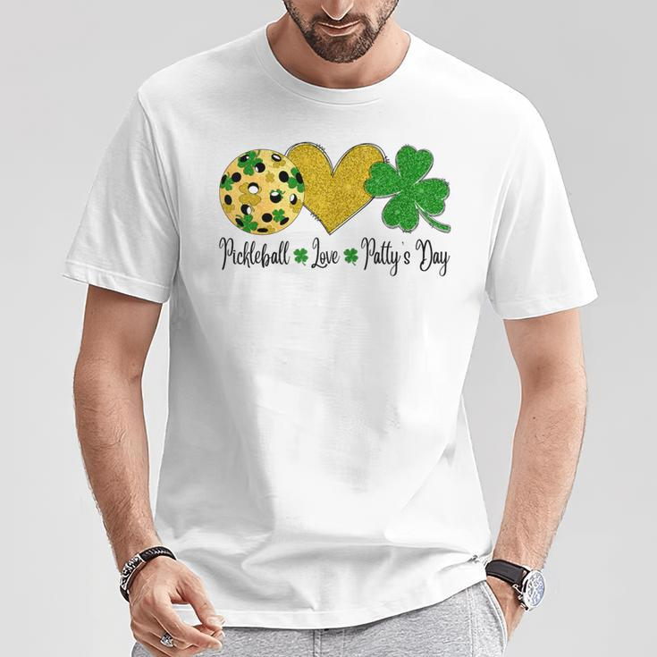 Peace Love Patty's Day Pickleball Shamrocks St Patrick's Day T-Shirt Personalized Gifts