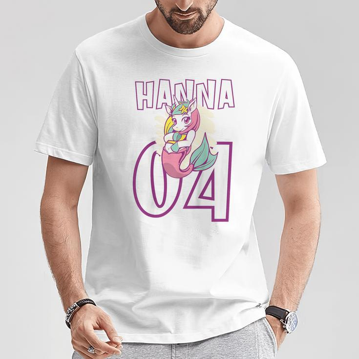 Personalisiertes Einhorn-Geburtstagsshirt Hanna 04, Weiß mit Name & Zahl Lustige Geschenke