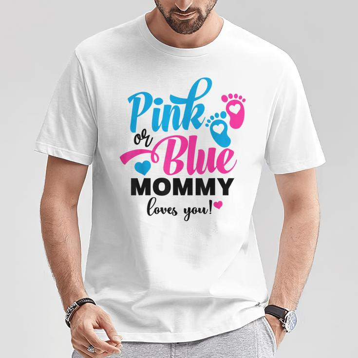 Pink Or Blue Mommy Loves You Gender Reveal Baby Announcement T-Shirt Unique Gifts