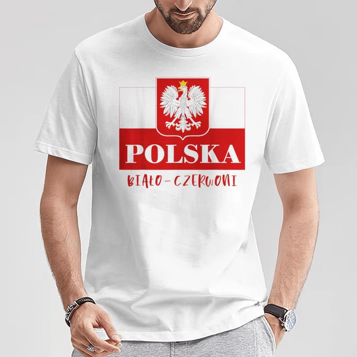 Polska Bialo-Czerwoni Polnische Flagge Polnisches Emblem Weißer Adler T-Shirt Lustige Geschenke