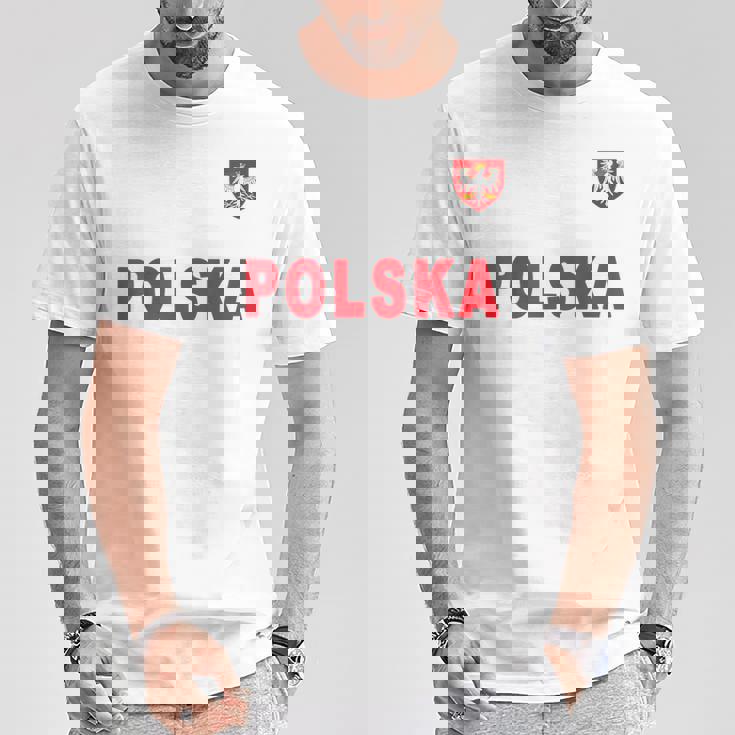 Polska De Texto Rojo Nacional Polaco Camiseta unisex Regalos divertidos
