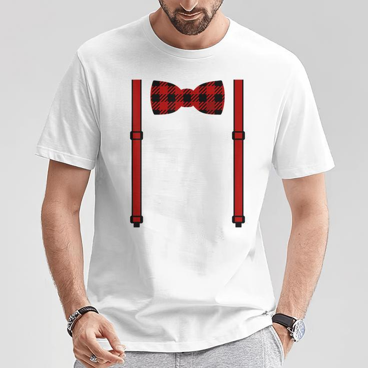 Red Buffalo Plaid Bow Tie And Suspenders T-Shirt Unique Gifts