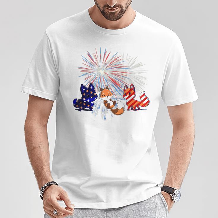 Red White Blue Fox Fireworks Patriotic 4Th Of July T-Shirt Unique Gifts