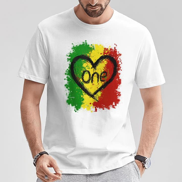 Reggae Heart One Love Rasta Reggae Music Jamaica Vacation T-Shirt Funny Gifts
