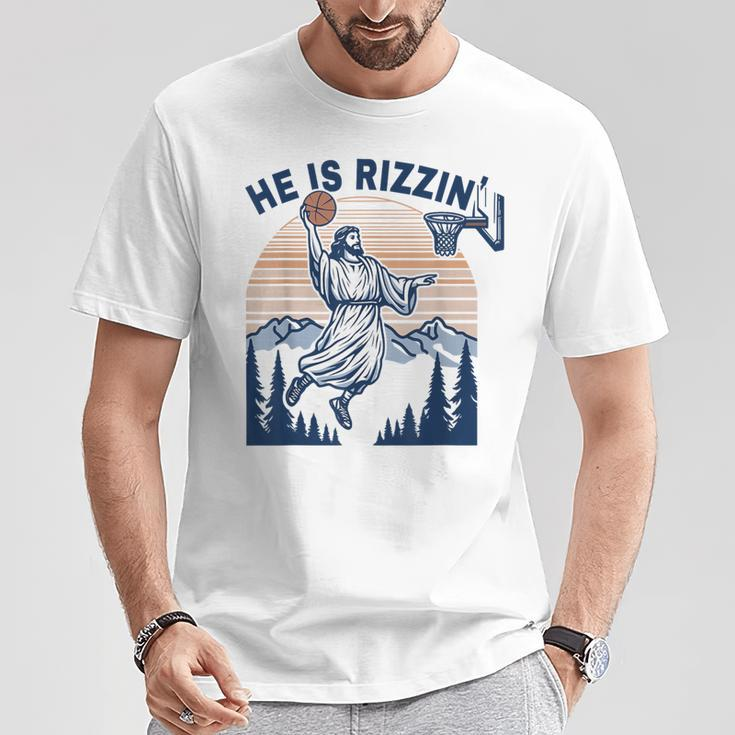 He Is Rizzin Jesus Playing Basketball Meme Christian T-Shirt Unique Gifts