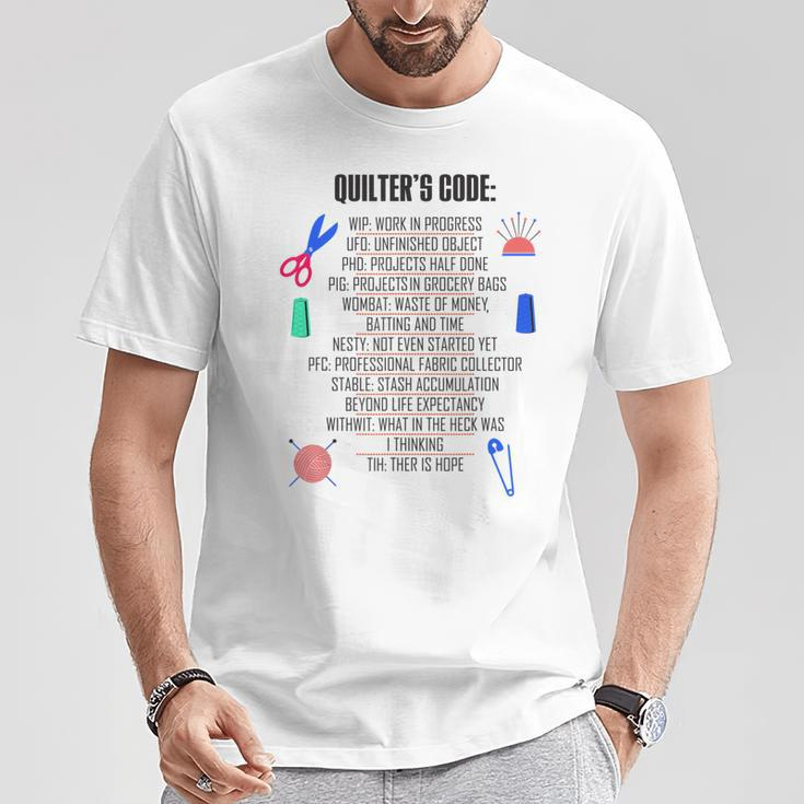 Seamstress Sewist Tailor Quilter's Code Quilting Pattern T-Shirt Unique Gifts