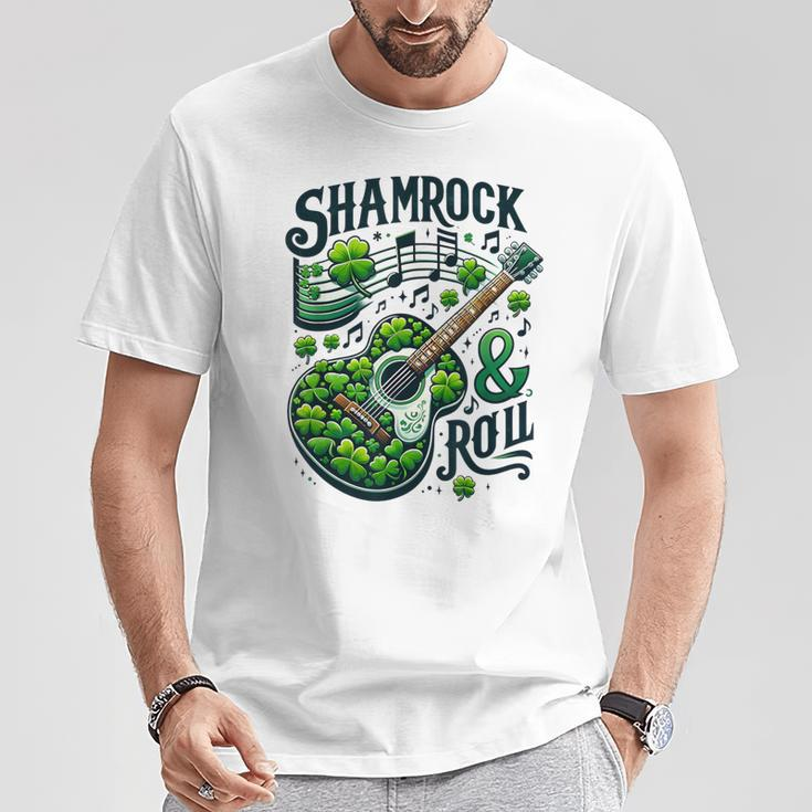 Shamrock N Roll St Patrick's Day Guitar Irish Music T-Shirt Unique Gifts