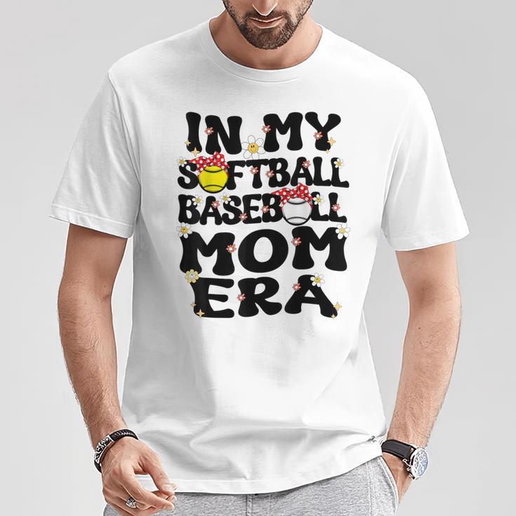 In My Softball Baseball Mom Era Retro Groovy Mom Of Both T-Shirt Unique Gifts