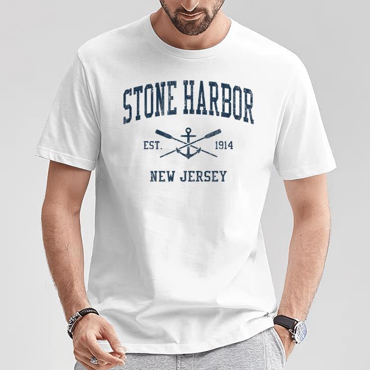 Stone Harbor Nj Vintage Navy Crossed Oars & Boat Anchor T-Shirt Unique Gifts