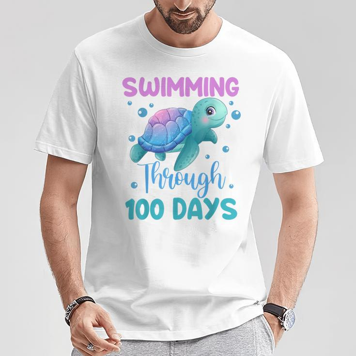 Swimming Through 100 Days Cute Turtle 100Th Day Of School T-Shirt Unique Gifts