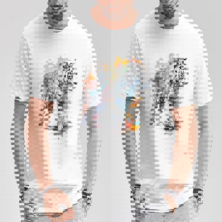 Tigre Colorido Arte Zoo Animal Tigre Camiseta unisex Regalos divertidos