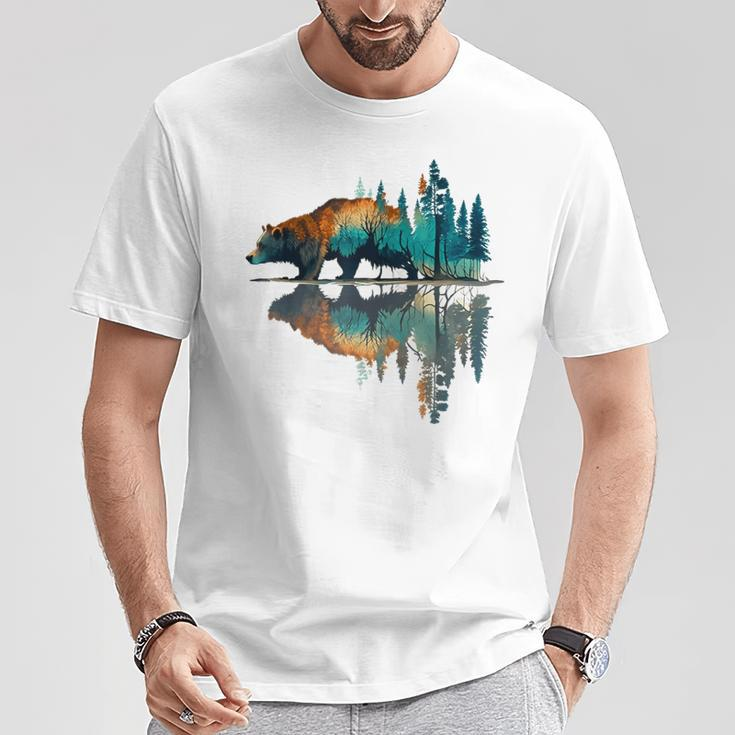 Trees Reflection Wildlife Nature Animal Bear Outdoor Forest T-Shirt Funny Gifts