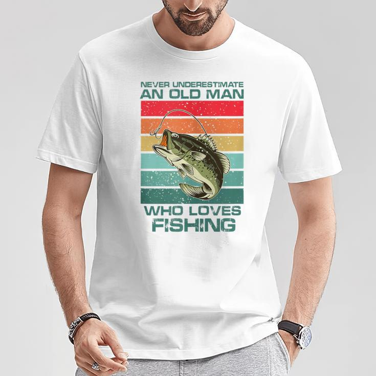 Never Underestimate A Old Man Who Loves Fishing Bass Vintage T-Shirt Personalized Gifts