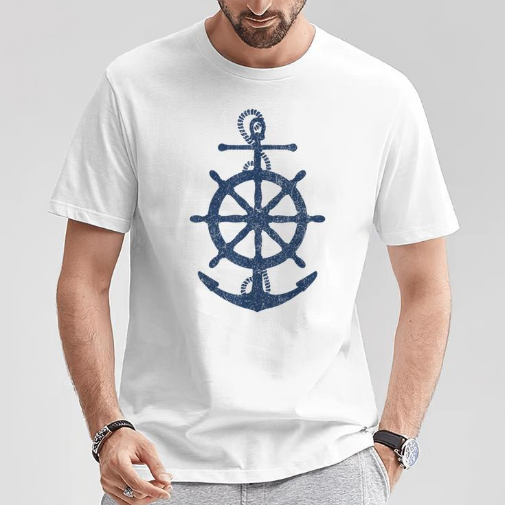 Vintage Distressed Sail Boating Nautical Grungy Navy Anchor T-Shirt Funny Gifts