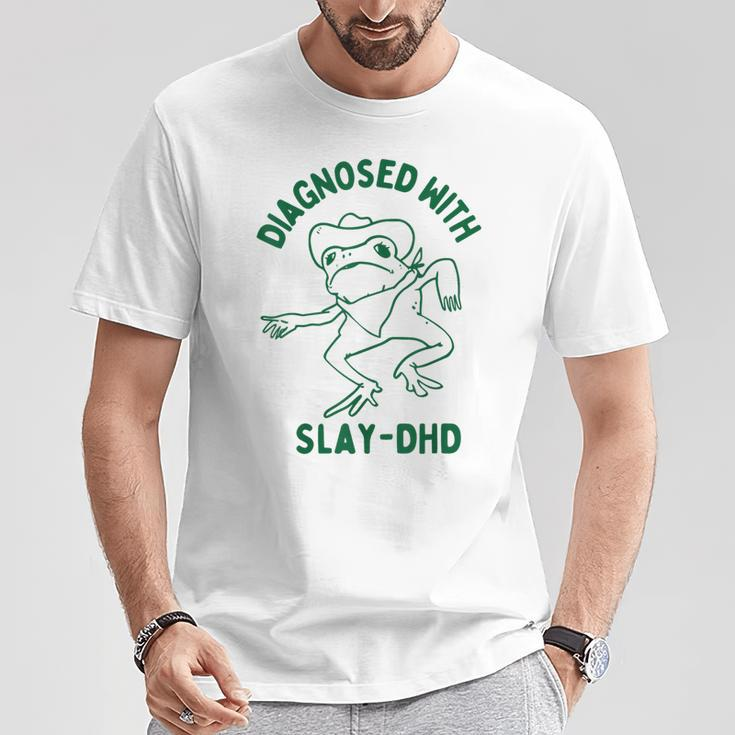 Vintage Retro Frog Diagnosed With Slay Dhd Present I T-Shirt Unique Gifts