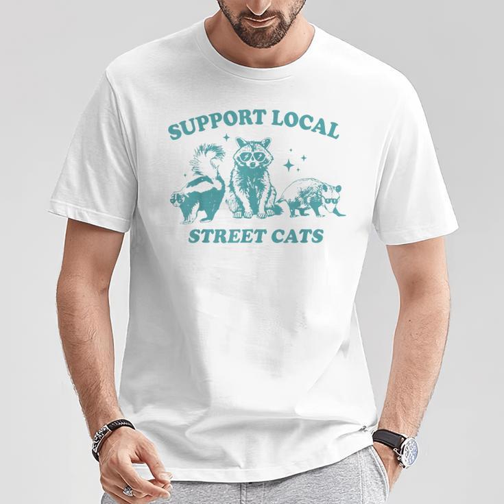 Vintage Support Local Street Cats Raccoon Opossum Skunk T-Shirt Unique Gifts