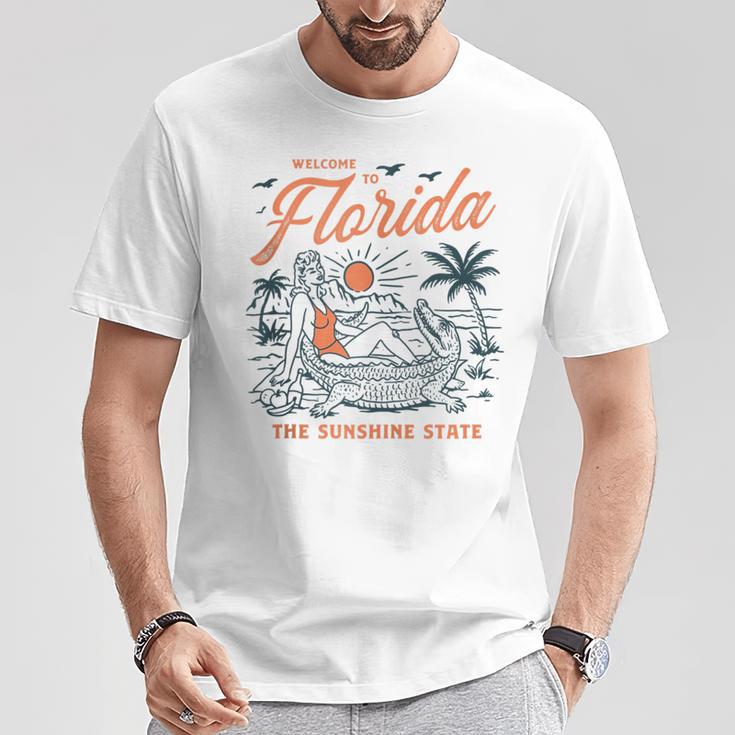 Welcome To Florida Vintage Gator Beach Sunshine State T-Shirt Unique Gifts