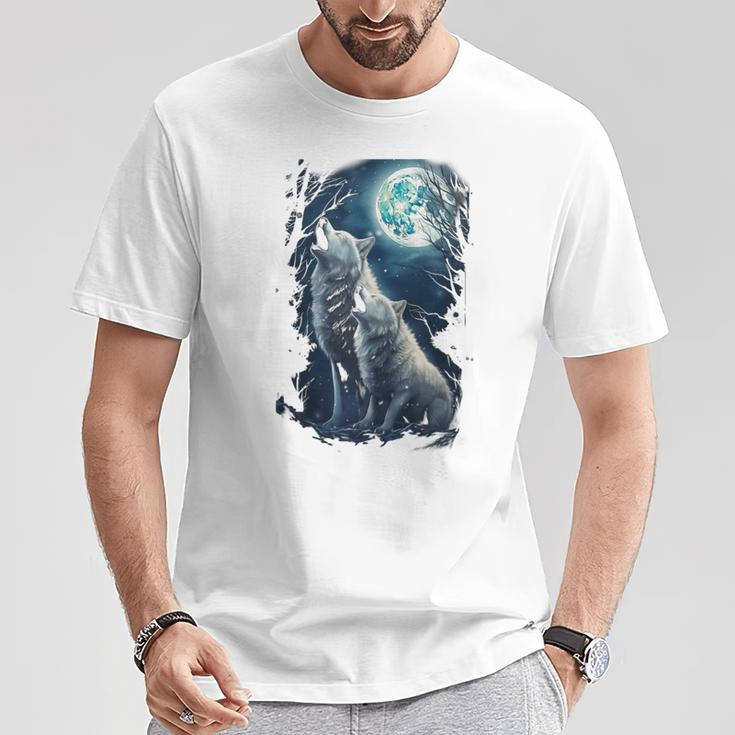 White Wolves Howling At Moon Vintage Wolf Lover T-Shirt Unique Gifts