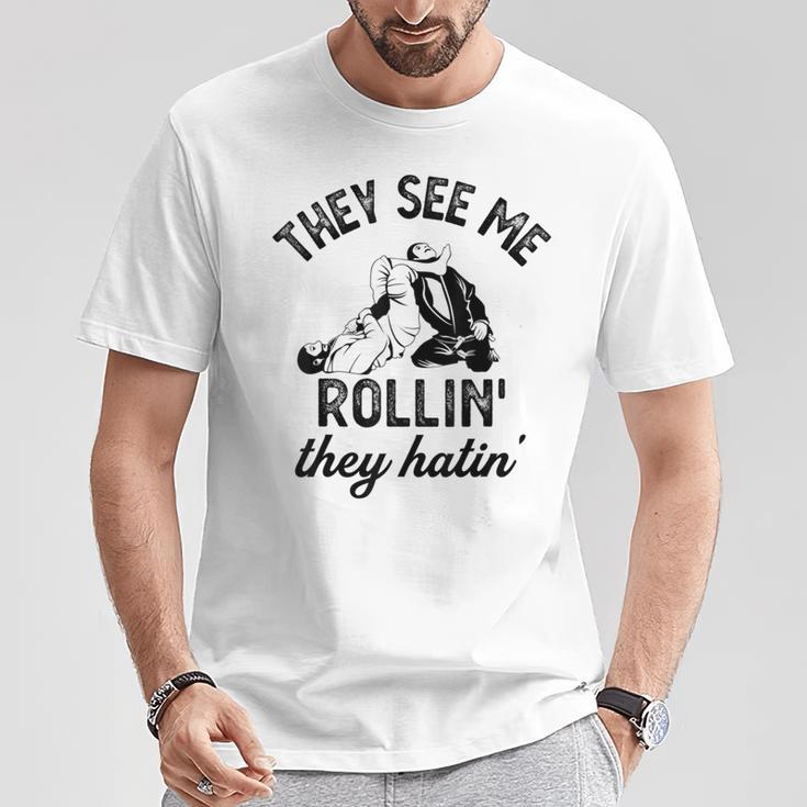 They See Me Rolling They Hatin' Vintage Armbar Jiu-Jitsu Bjj T-Shirt Unique Gifts