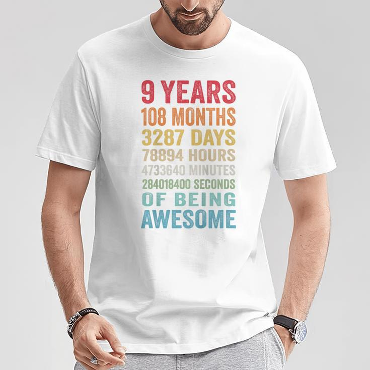 Youth 9Th Birthday 9 Years Old Vintage Retro 108 Months T-Shirt Unique Gifts