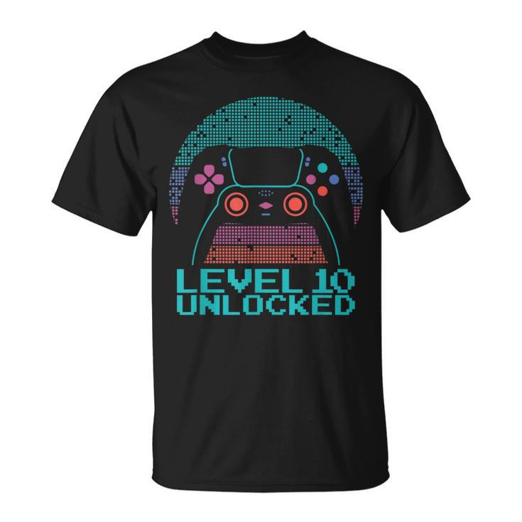 10 Year Old Gamer Gaming 10Th Birthday Level 10 Unlocked T-Shirt
