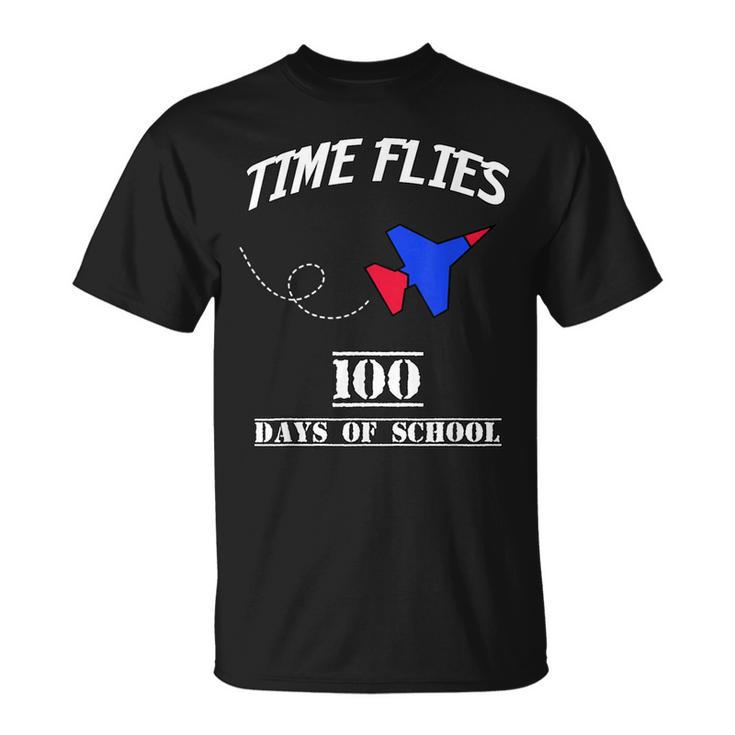 100 Days Of School Time Flies Jet Plane T-Shirt