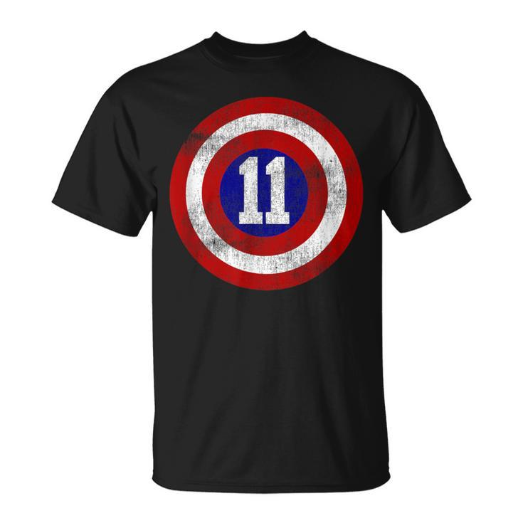 11 Year Old 11Th Birthday Party Distressed Captain Sheild T-Shirt