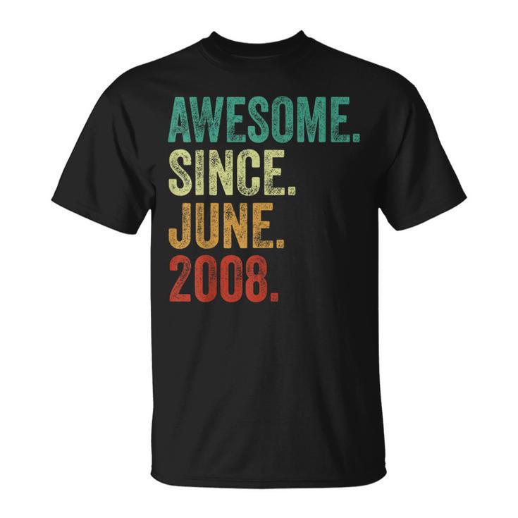 16 Years Old Awesome Since June 2008 16Th Birthday T-Shirt