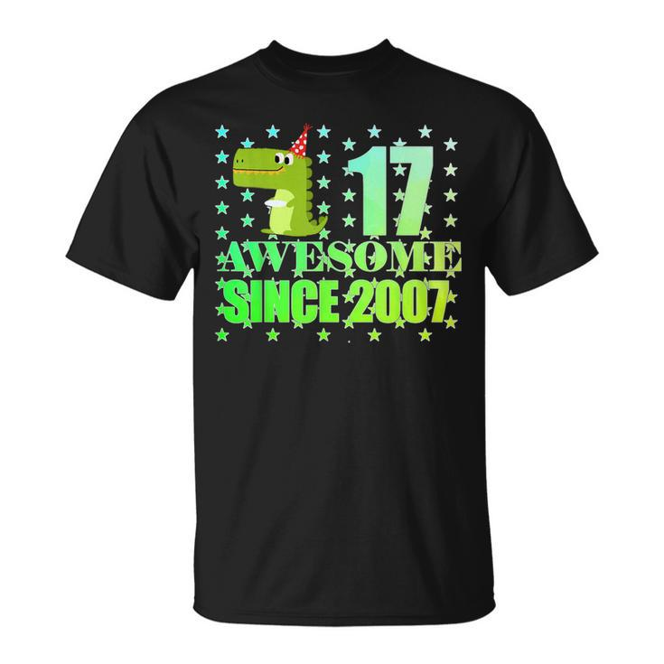 17 Year Old Boy Dinosaur T Rex Awesome Since 2007 Birthday T-Shirt