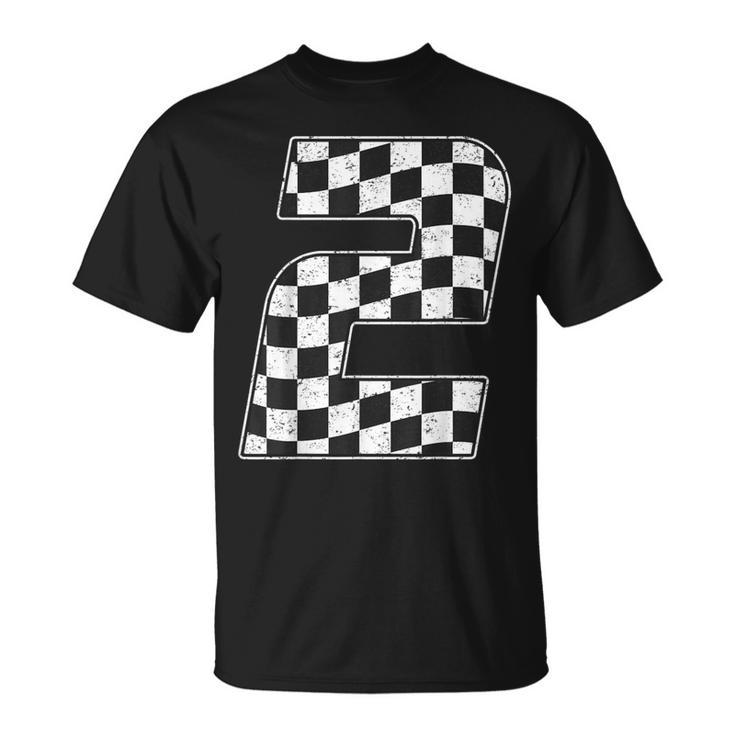 2 Year Old Pit Crew Two 2Nd Birthday Boy Racing Car Flag T-Shirt