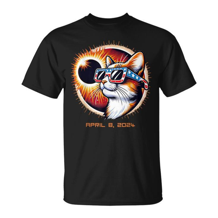2024 Eclipse Patriotic Cat Usa Flag Sunglasses & Solar Event T-Shirt