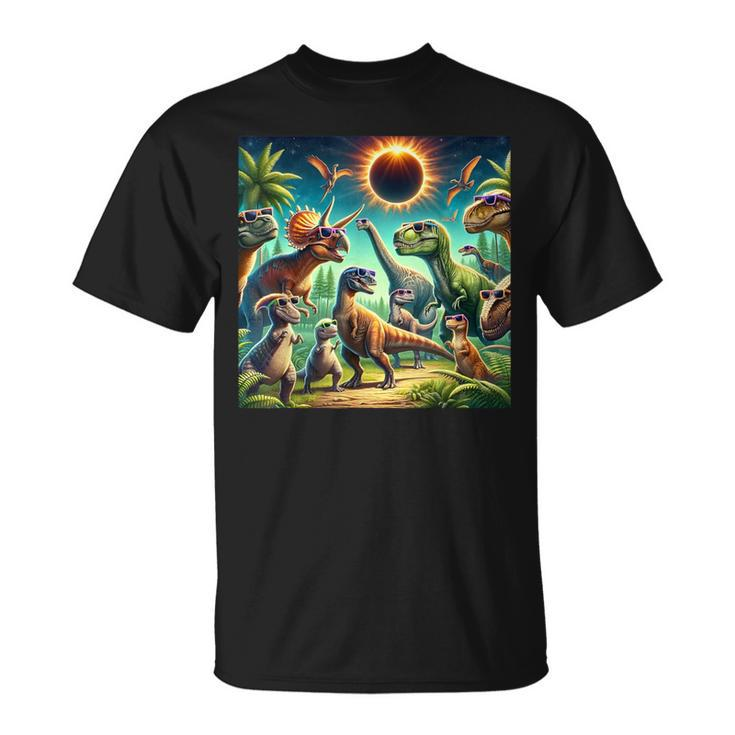 2024 Solar Eclipse Dinosaurs Wearing Glasses Totality T-Shirt