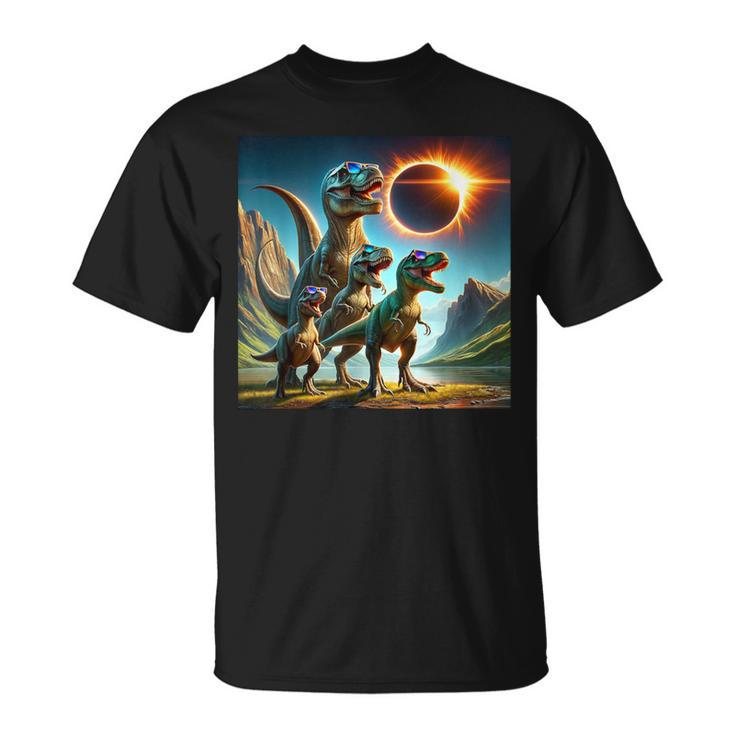 2024 Solar Eclipse T-Rex Family Wearing Glasses Totality T-Shirt