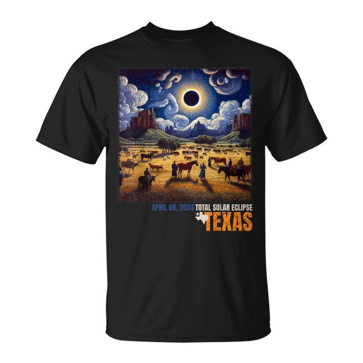 2024 Solar Eclipse Texas Van Gogh Starry Night Style T-Shirt