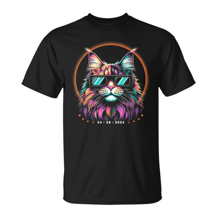 2024 Total Solar Eclipse Cat With Glasses April Date T-Shirt