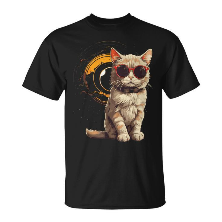 2024 Total Solar Eclipse Cat Wearing Solar Eclipse Glasses T-Shirt
