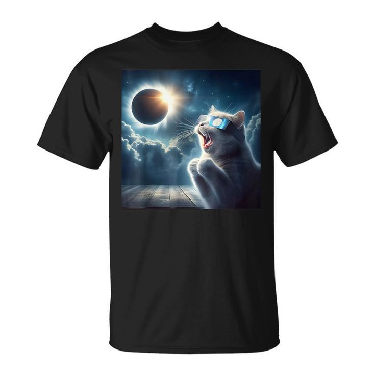2024 Total Solar Eclipse Cat Wearing Glasses Totality Cat T-Shirt