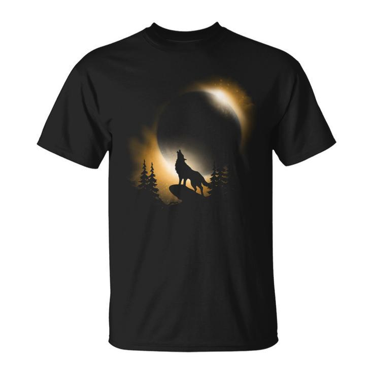 2024 Total Solar Eclipse Wolf Moon And Sun T-Shirt