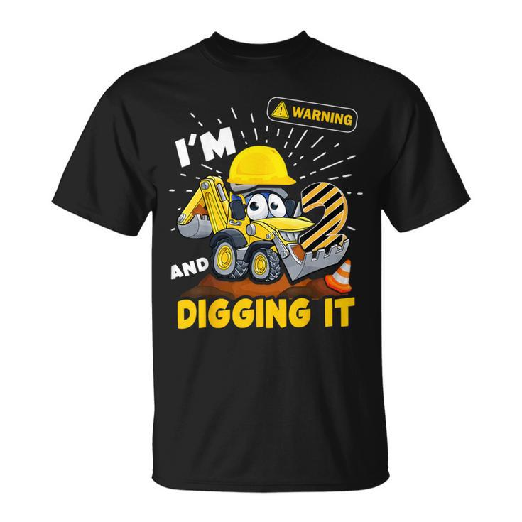 2Nd Birthday Boys Construction Excavator 2 Years Old Digger T-Shirt
