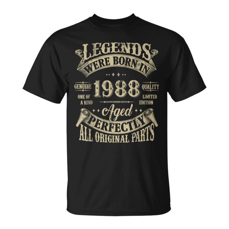 36Th Birthday 36 Years Old Vintage Legends Born In 1988 T-Shirt