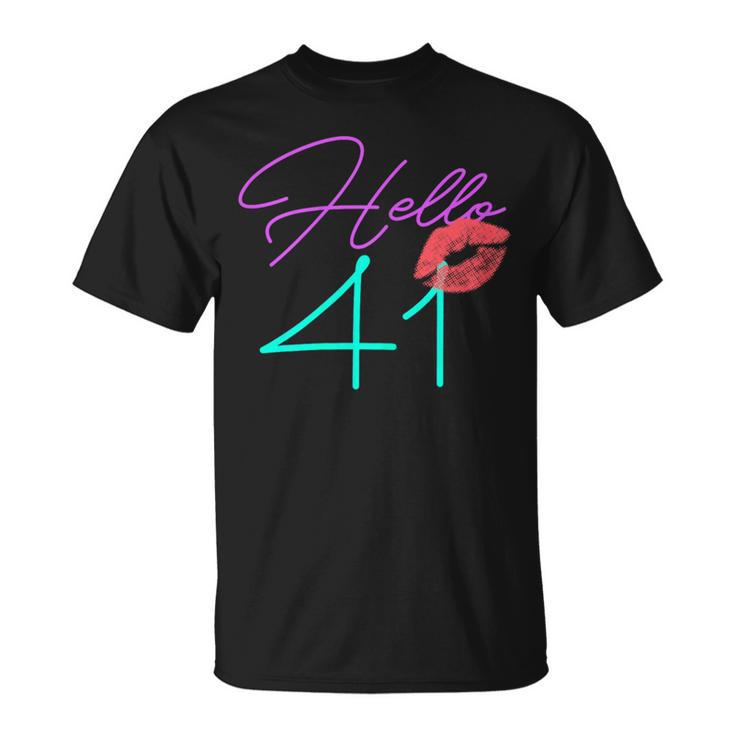 41St Birthday Hello 41 Kiss Purple Bday Women T-Shirt