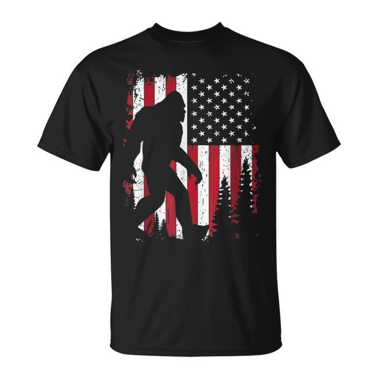 4Th Of July Bigfoot Sasquatch American Flag Patriotic T-Shirt