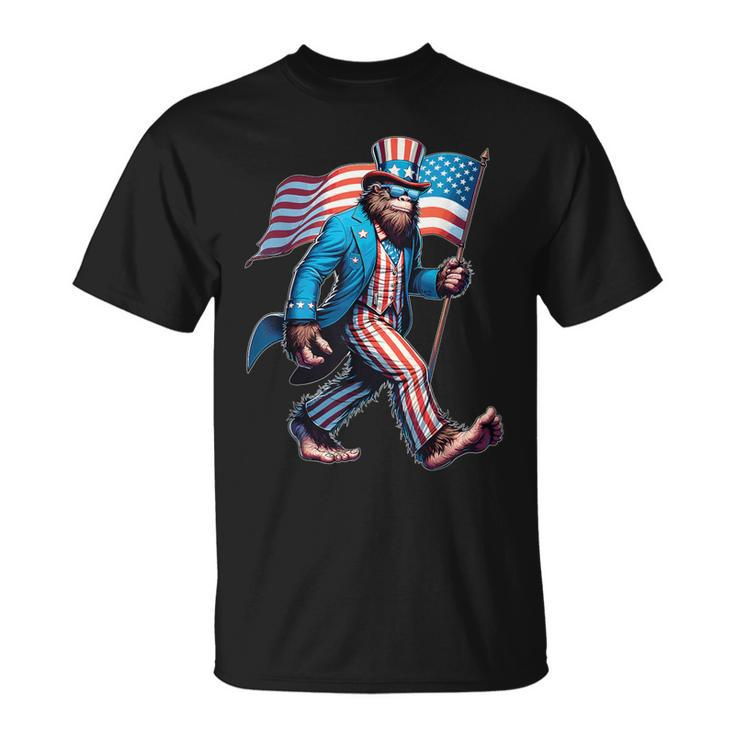 4Th Of July Bigfoot Sasquatch Patriotic American Flag T-Shirt