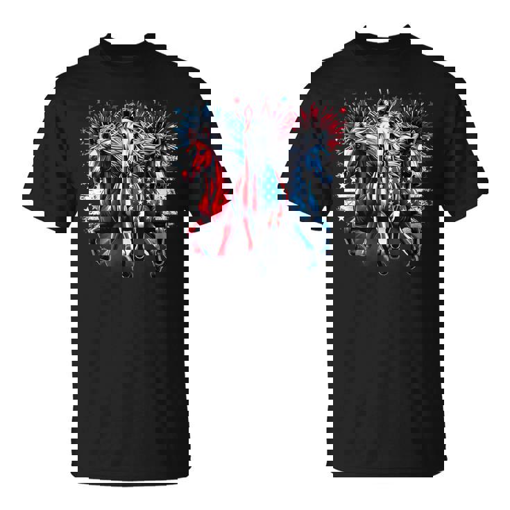 4Th Of July Horse Red White And Blue American Flag T-Shirt